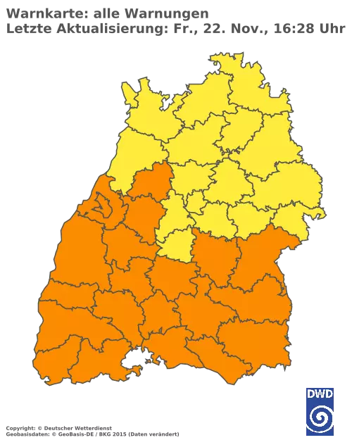 Aktuelle Wetterwarnungen für  Breisgau-Hochschwarzwald und Stadt Freiburg